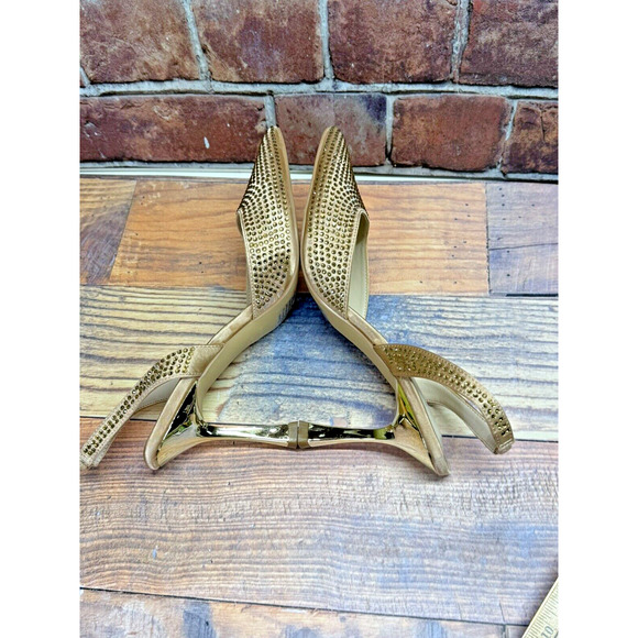 Halston Women's Hawaii Embellished Slingback Pointed Toe Heels Gold Rhinestone 8 - Picture 8 of 12